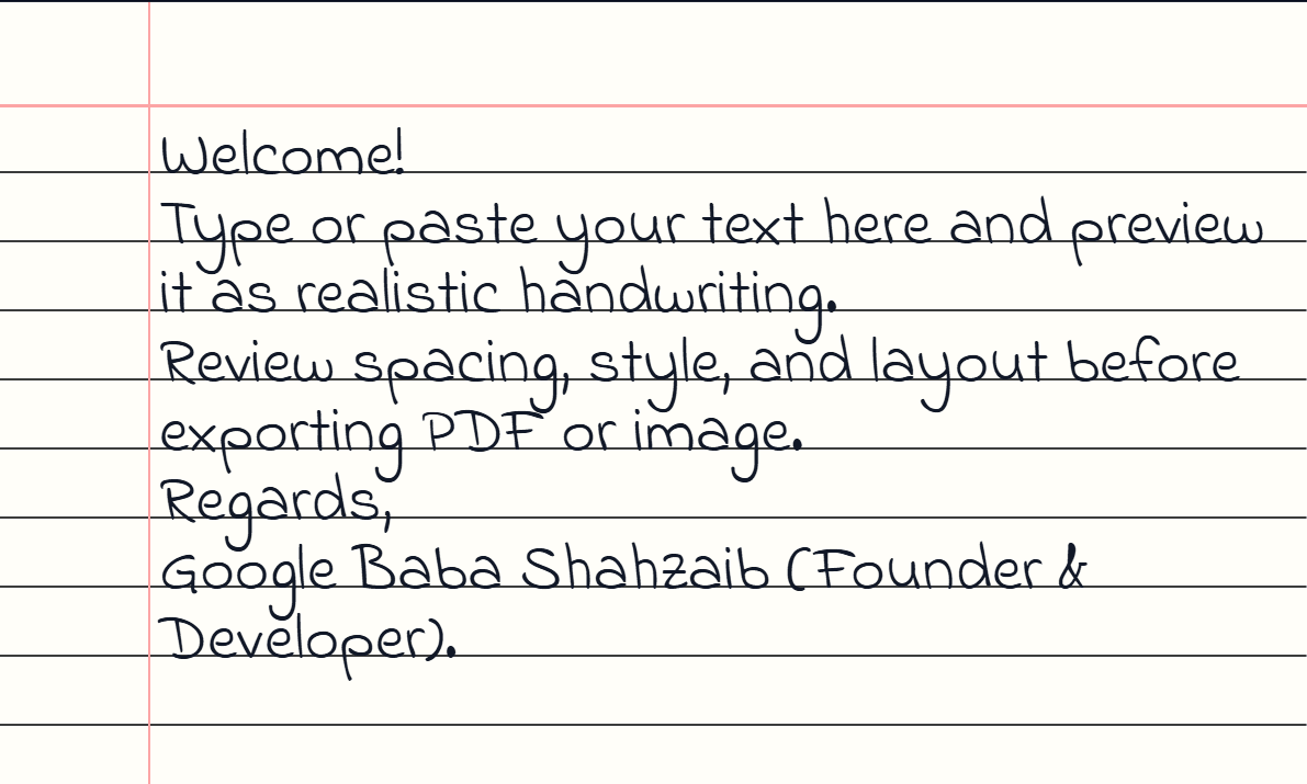 English text to handwriting converter example showing realistic handwritten assignment output